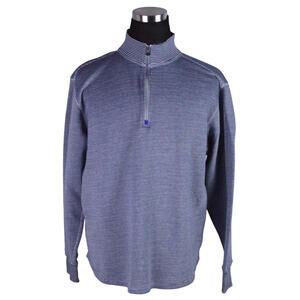 Robert Graham Mens Sweater Large Blue White Striped Long Sleeved Zip 100% Cotton